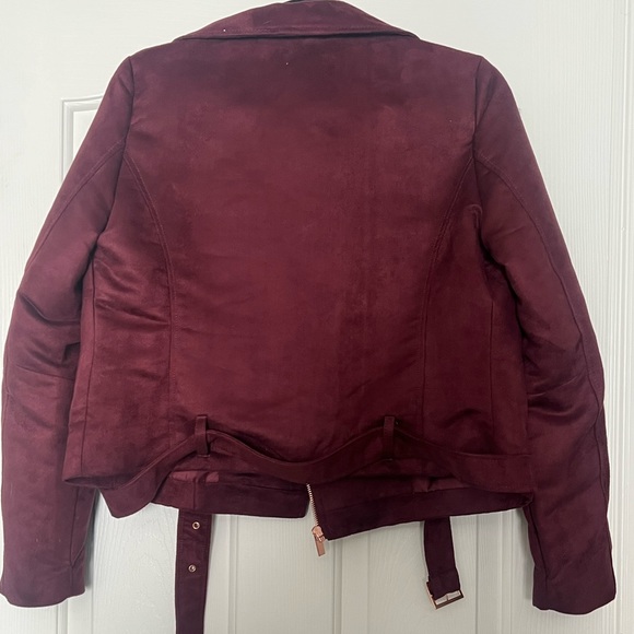 NWOT Lauren Conrad Faux Suede Red Burgundy Wine Moto Biker Jacket - Picture 5 of 7